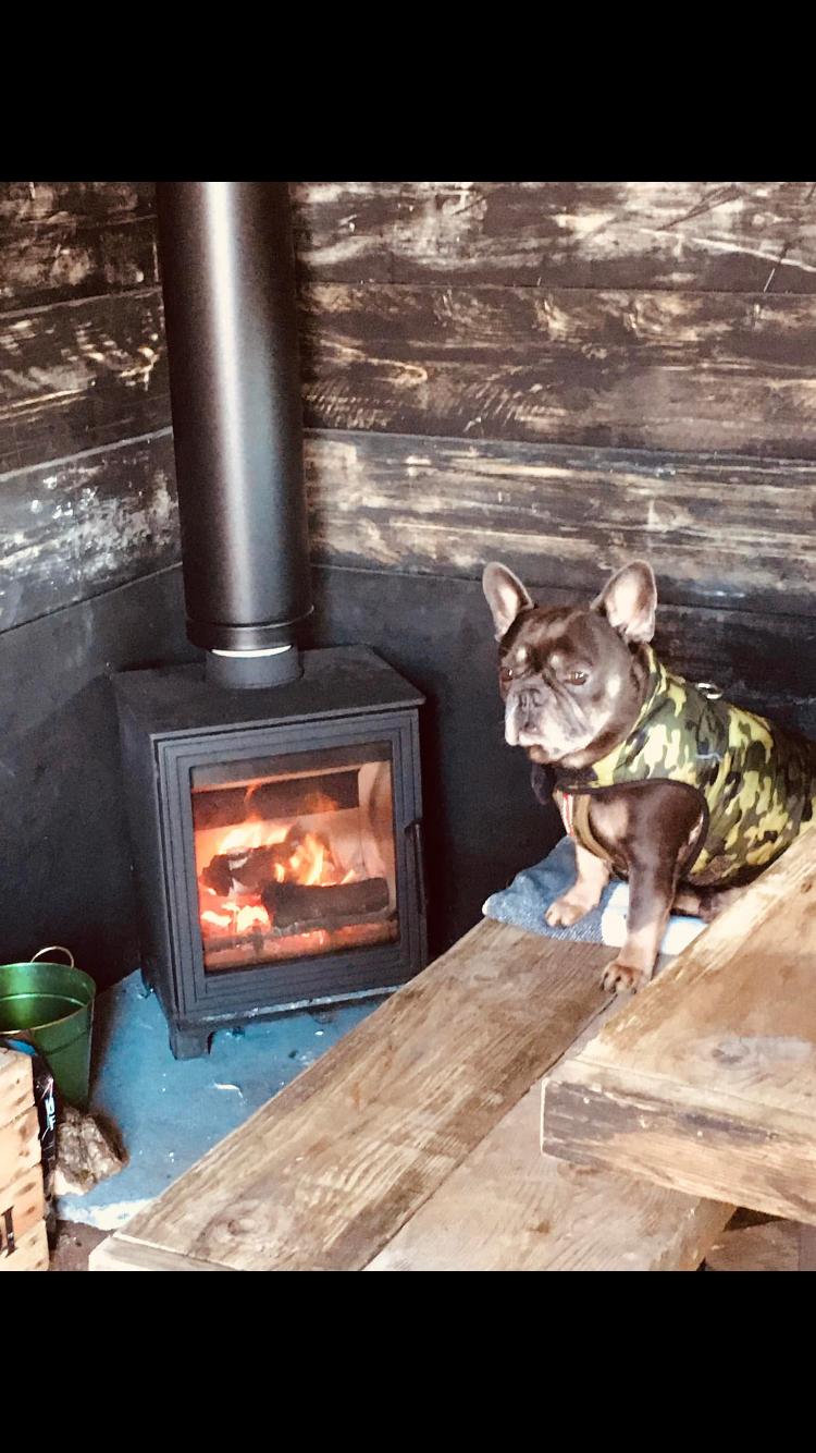Cosy stove installation in cabin setting