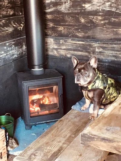 Cosy stove installation in cabin setting